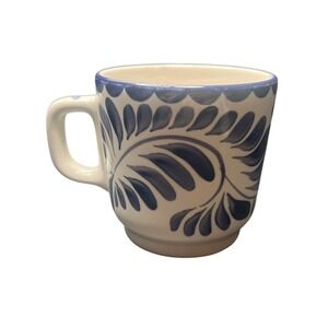 Hand Painted Ceramic Mug Blue Floral Design Coffee Tea Cup Dishwasher Safe